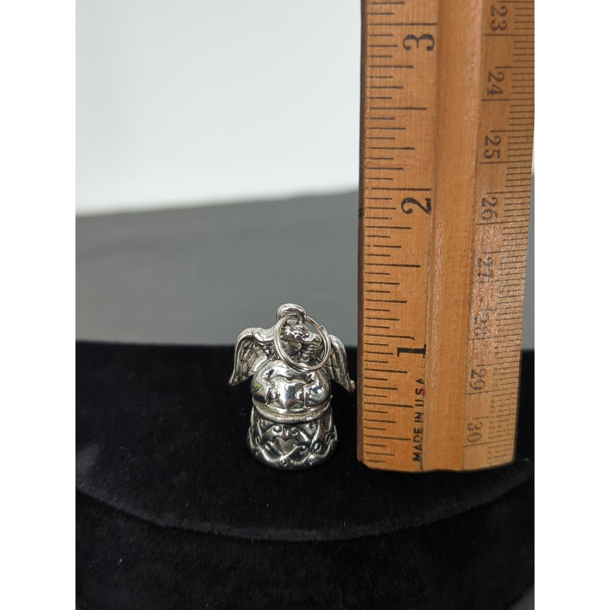 Vintage Antiqued Pot Metal Angel Poison Box Charm One Inch Detailed Wings Gothic