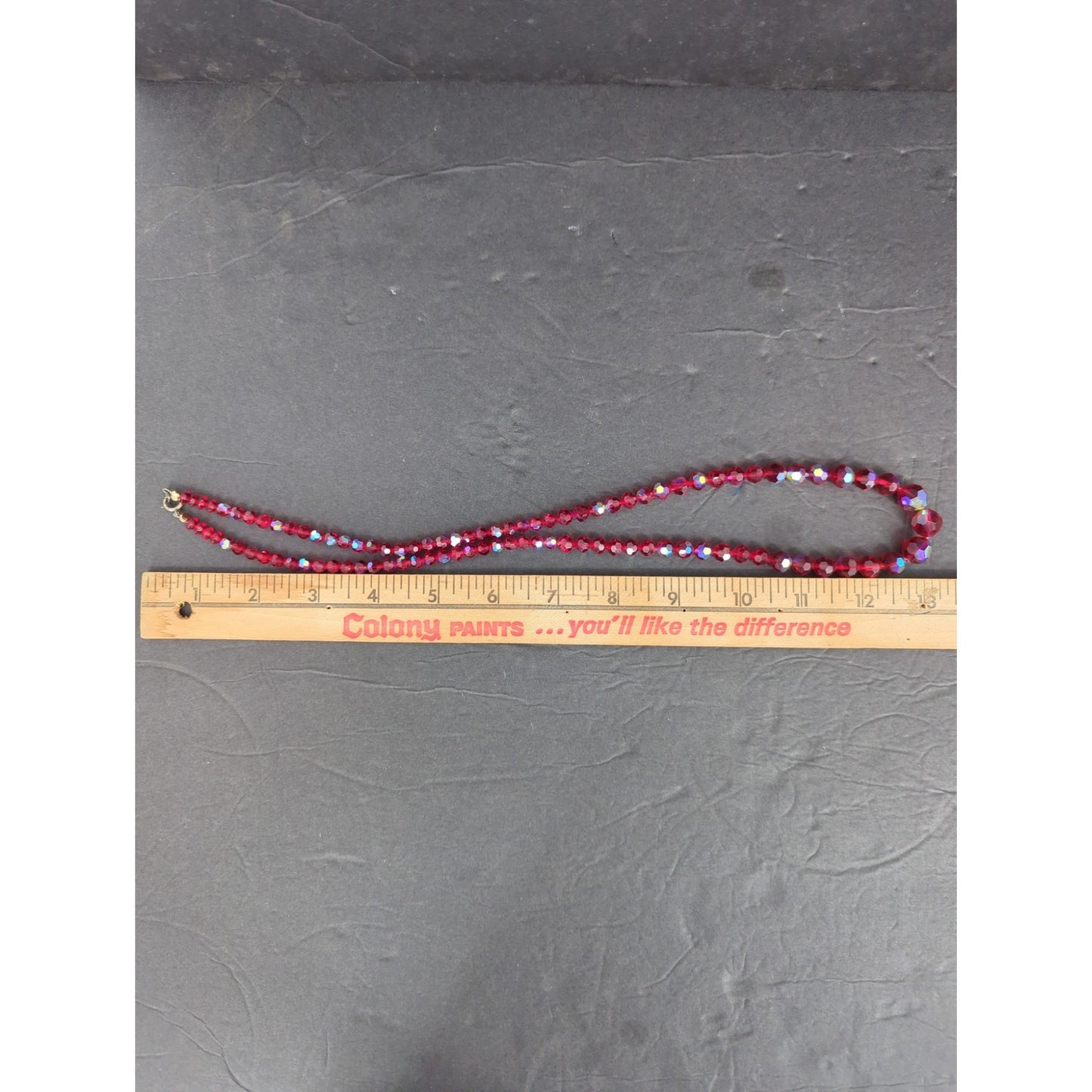 Vintage Red Aurora Borealis Crystal Beaded Strand Necklace Mid-Century Glam