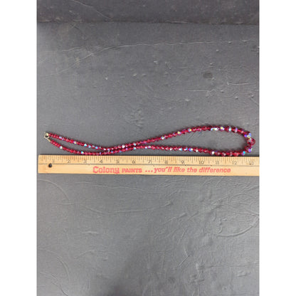 Vintage Red Aurora Borealis Crystal Beaded Strand Necklace Mid-Century Glam