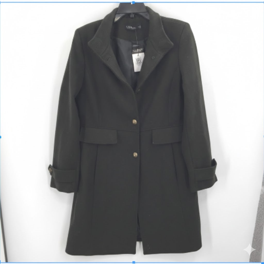 Lauren Ralph Lauren Stand Collar Wool Blend Military Coat Jacket Moss Green 10