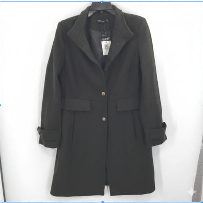 Lauren Ralph Lauren Stand Collar Wool Blend Military Coat Jacket Moss Green 10