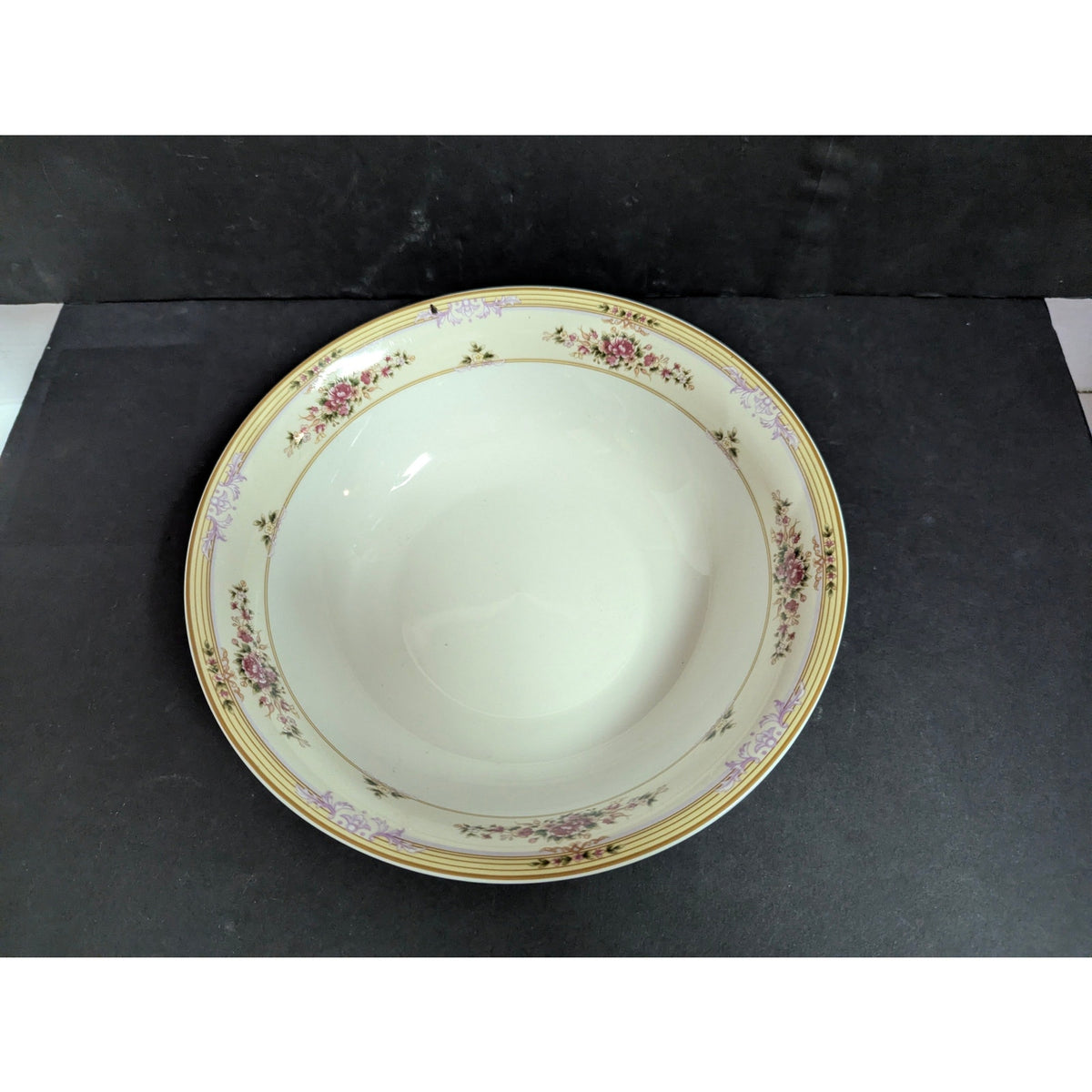 Vintage Lynns Fine China Serving Bowl Floral Gold Trim French Country