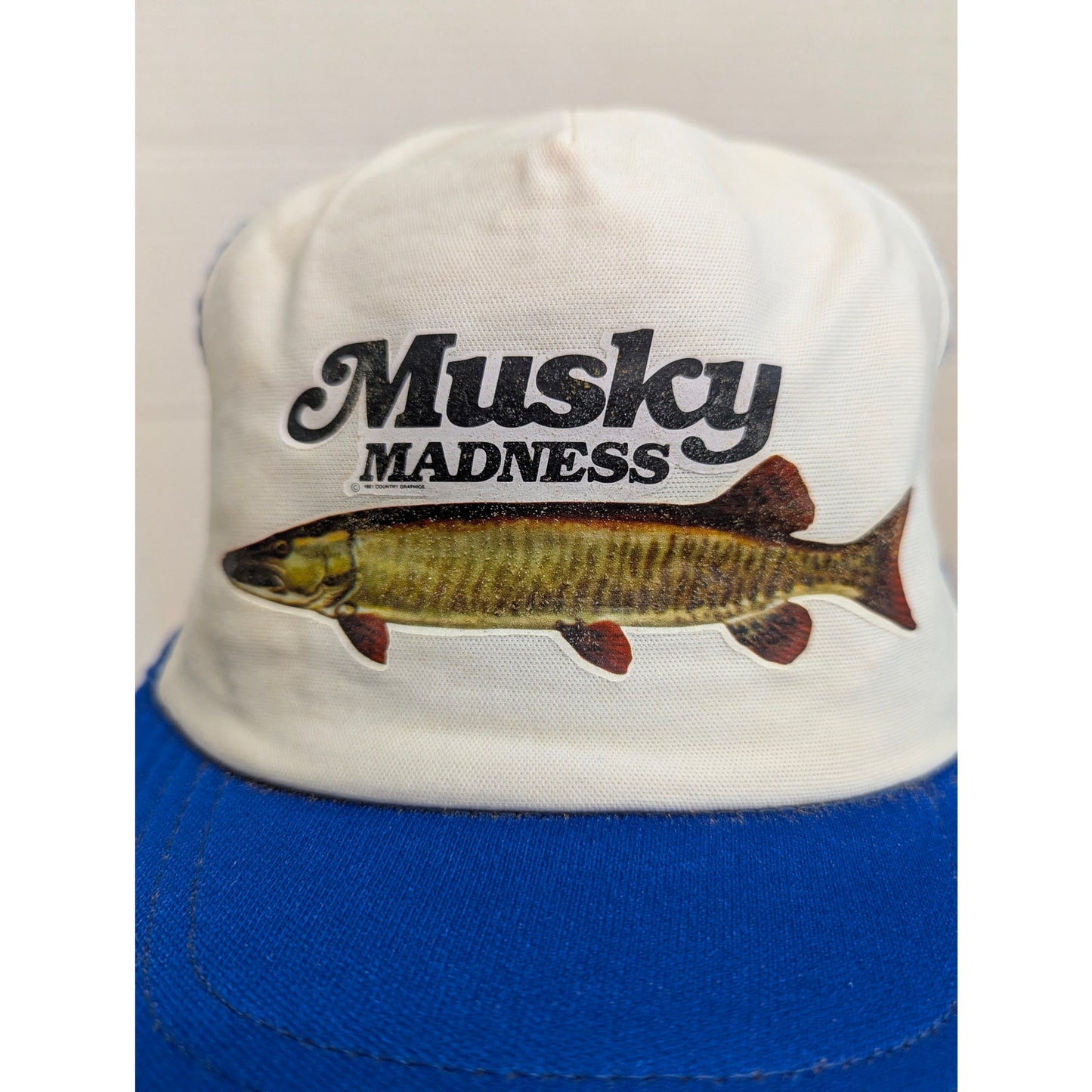 Vintage Musky Madness Blue White Trucker Snapback Baseball Cap Hat Y2K
