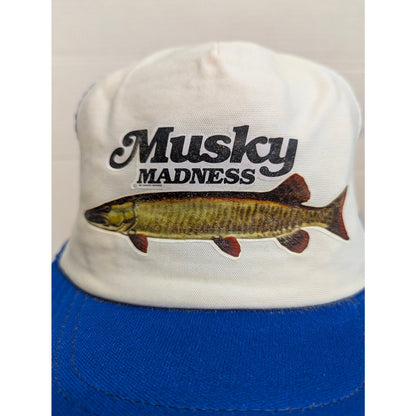Vintage Musky Madness Blue White Trucker Snapback Baseball Cap Hat Y2K
