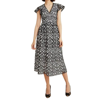 NWT ML Monique Lhuillier Embroidered Lace V-Neck Midi Dress Size 4