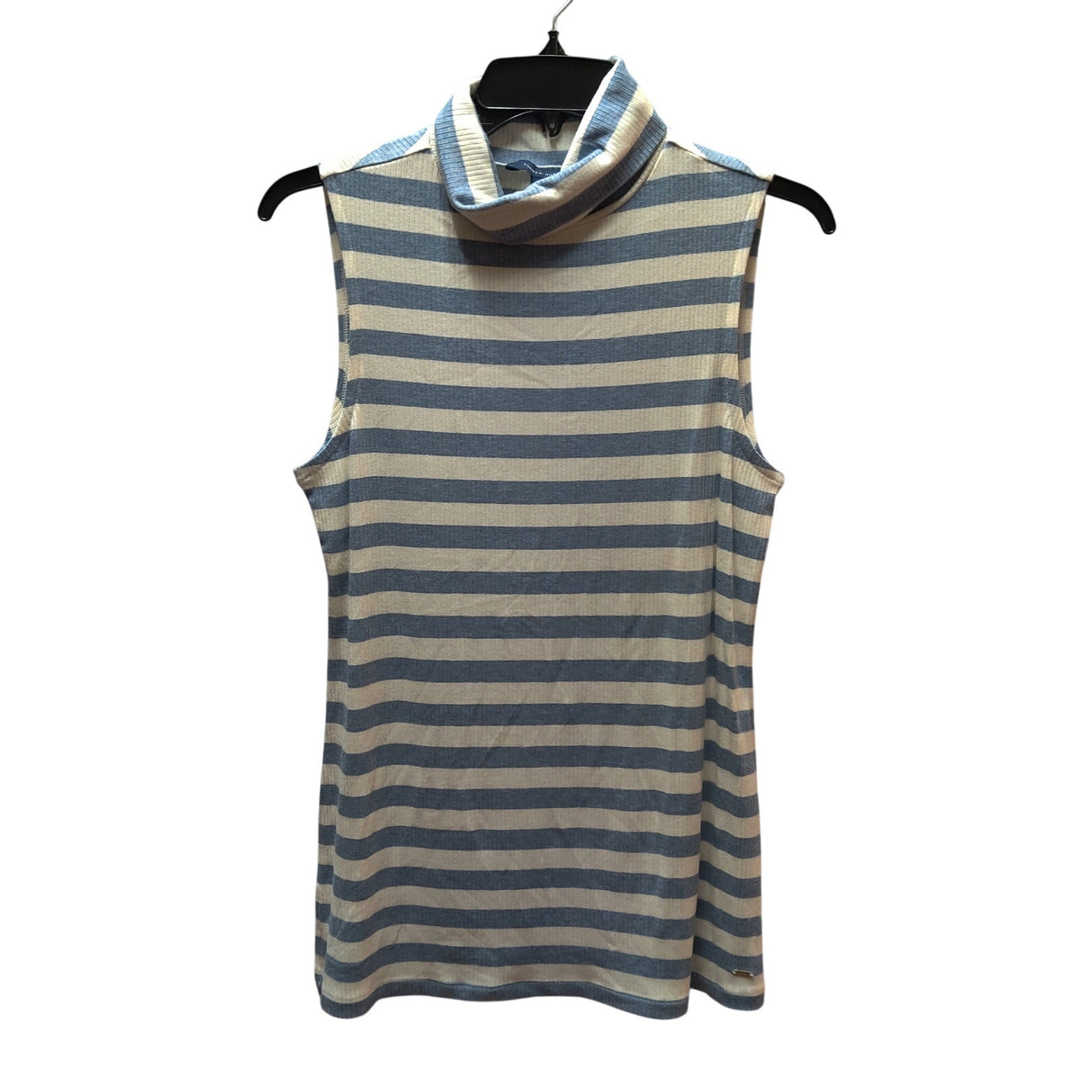 Tommy Hilfiger Blue White Striped Turtleneck Tank Top Large Sleeveless Blouse