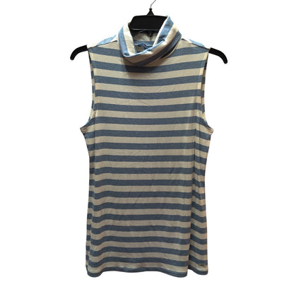 Tommy Hilfiger Blue White Striped Turtleneck Tank Top Large Sleeveless Blouse