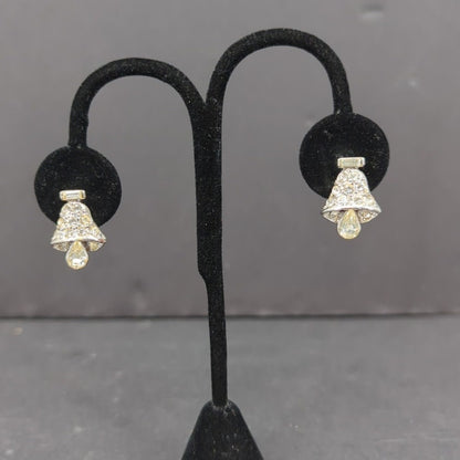 Vintage 1960s Clear Rhinestone Crystal Teardrop Bells ClipOn Dangle Drop Earring
