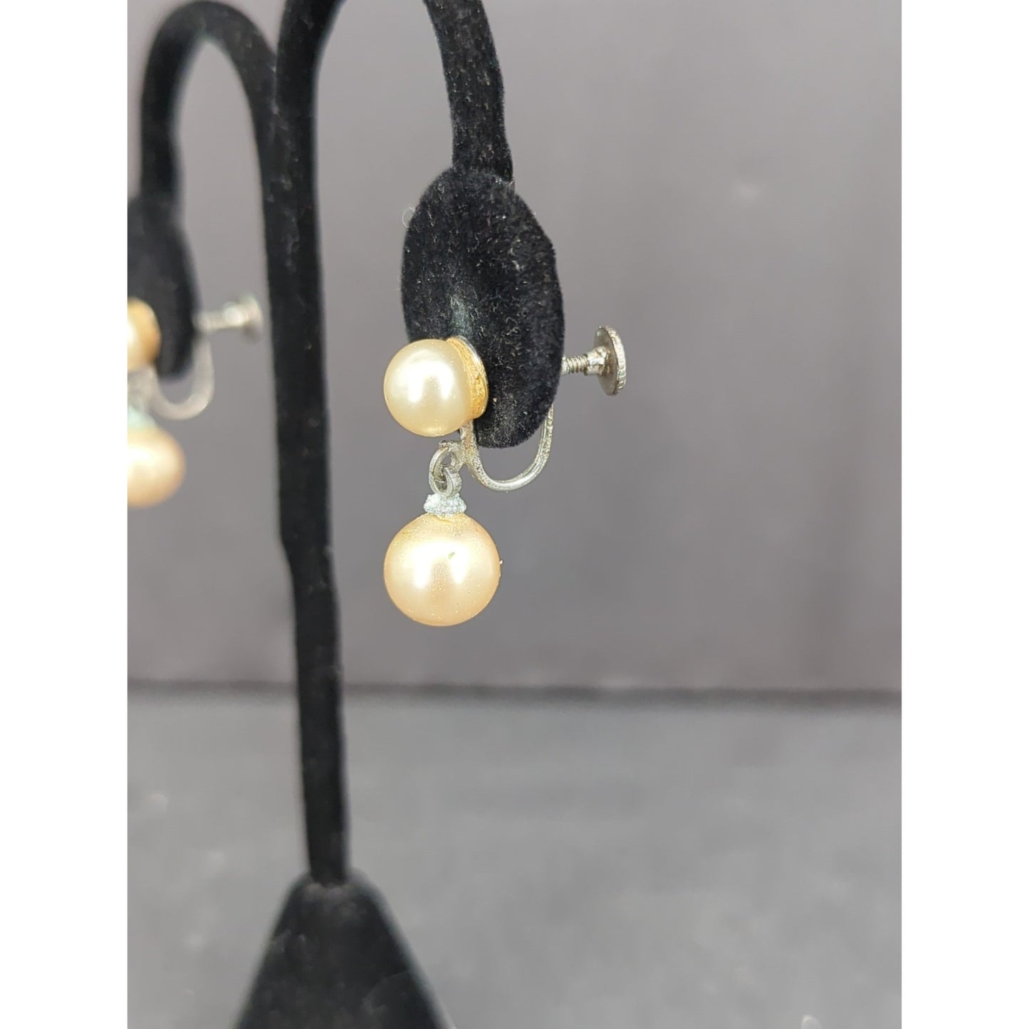 Vintage Gold Tone Faux Pearl Drop Pierced Dangle Earrings Minimalist Wedding