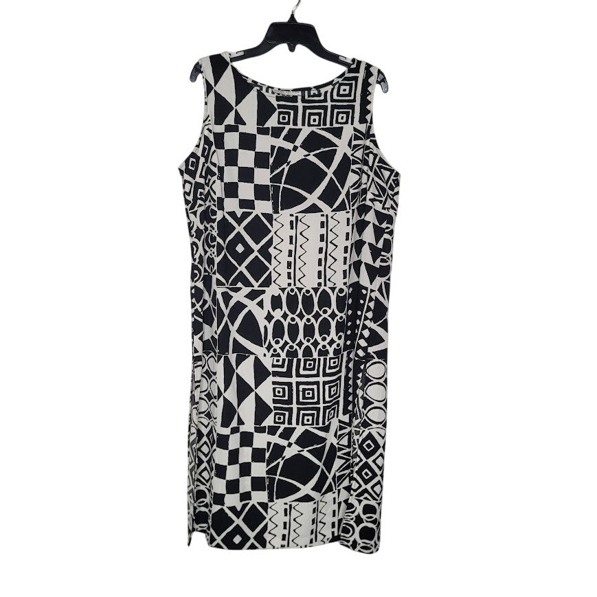Versailles New York Black White Geometric Long tunic Side Slit Sleeveless Large