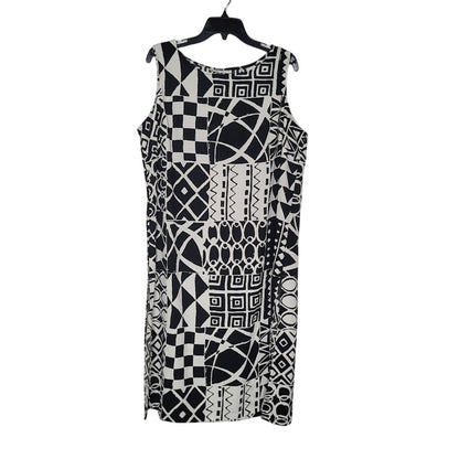 Versailles New York Black White Geometric Long tunic Side Slit Sleeveless Large