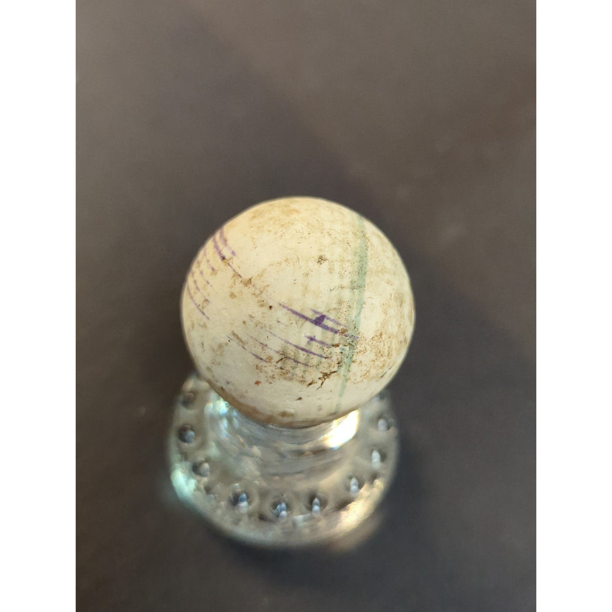 Antique Clay Marble Hand Rolled 1 1/2" LINED CHINA bANDED blue green TOE KNOCKER