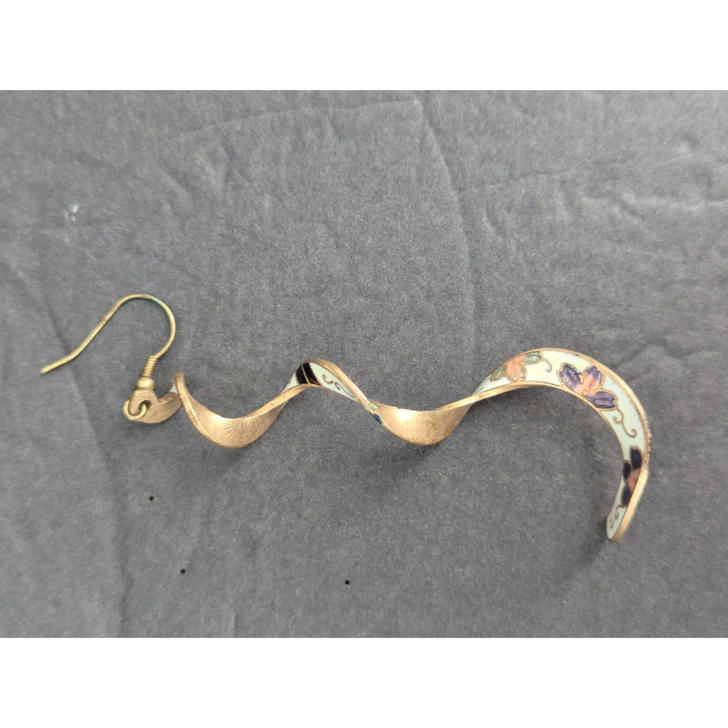 Vintage Gold Tone Spiral Cloisonne Dangle Earrings Swirl Pierced Y2K Boho