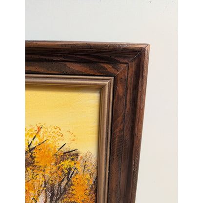 L. VICKI Oil MCM painting Large Landscape Oranges Yellow Large Wood Frame