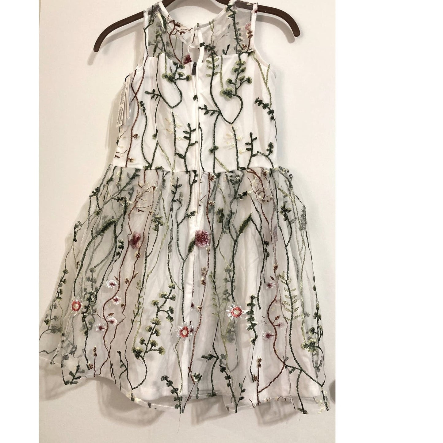 Calvin Klein Sleeveless Embroidered Mesh Overlay Girls' Dress Size 16 White NWT