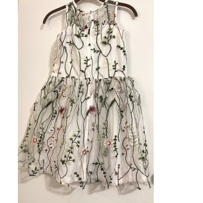 Calvin Klein Sleeveless Embroidered Mesh Overlay Girls' Dress Size 16 White NWT