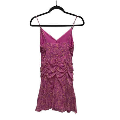 All In Favor Sundress Pink Floral Ruch Mini Spaghetti Strap Lined XS New SUMMER