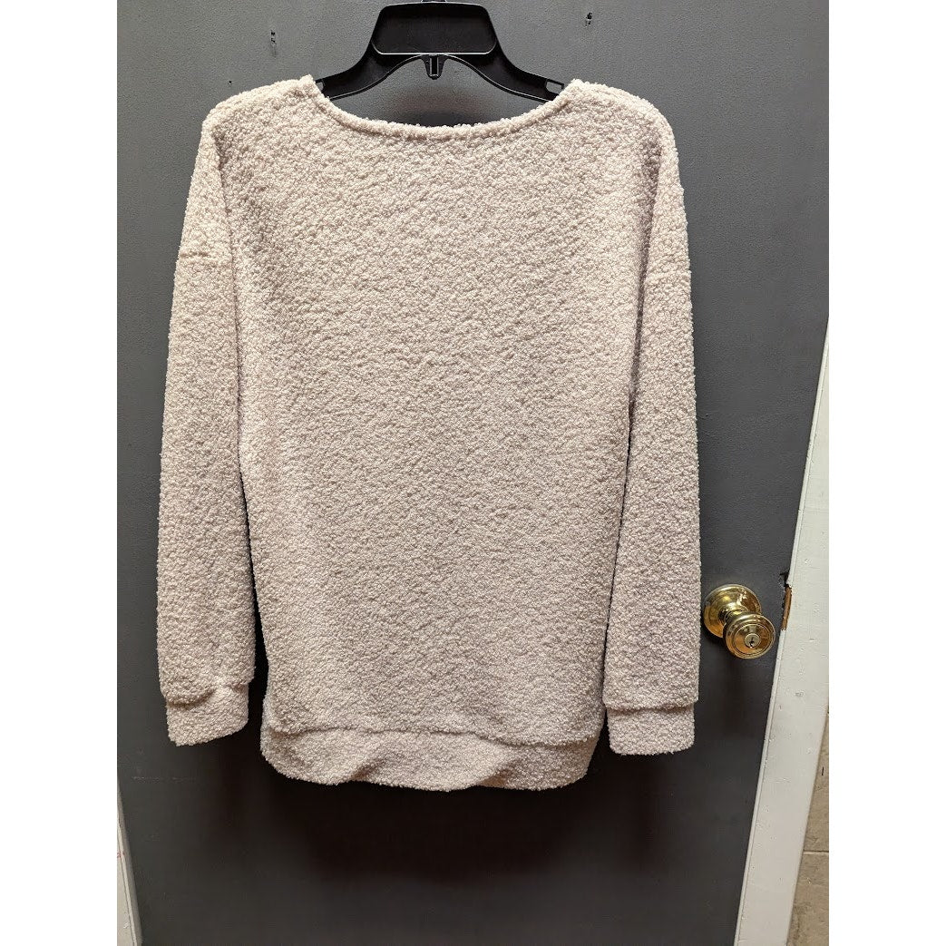 Caslon NWT Size Small NEW Faux Shearling Teddy Sweater V-Neck Taupe Beige $59