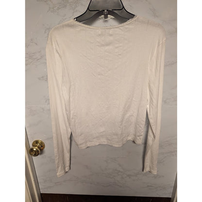 NEW Topshop Ivory White long sleeve textured blouse tee layering travel size 12