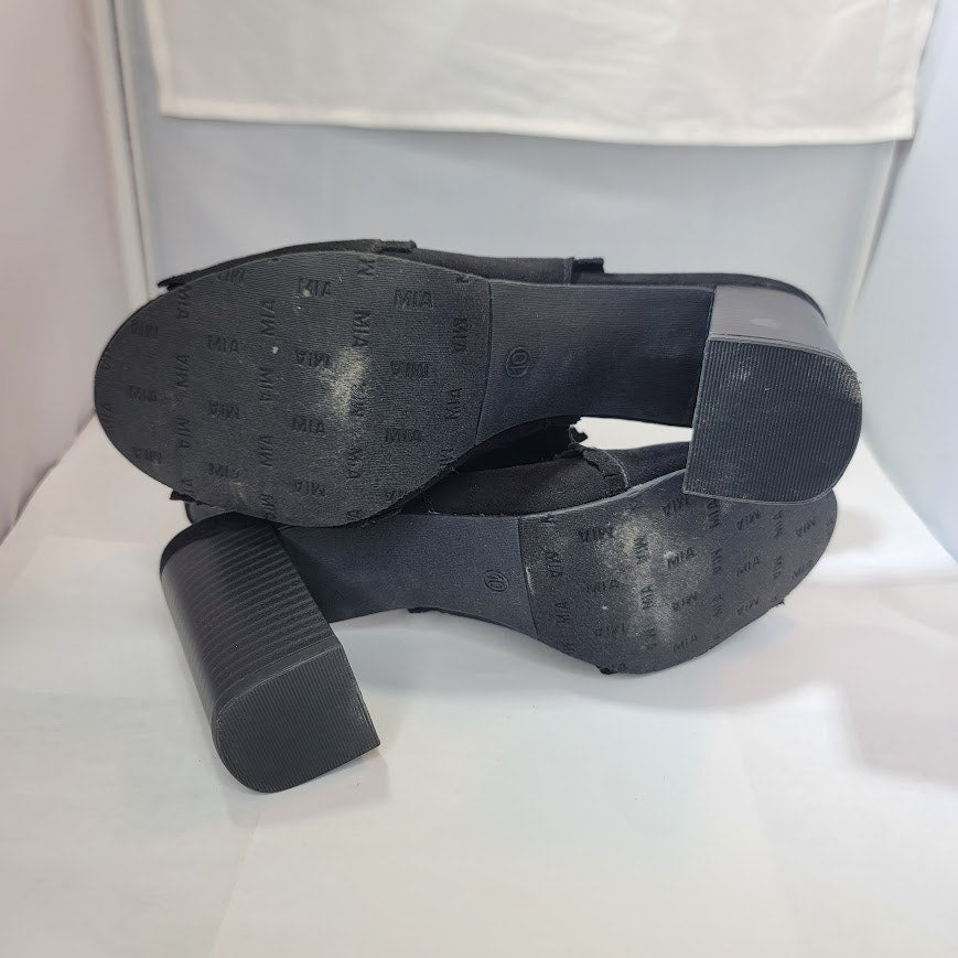 MIA Sandals Womens Slingback Black Suede Peep Toe Chunky Heels Casual Size 10