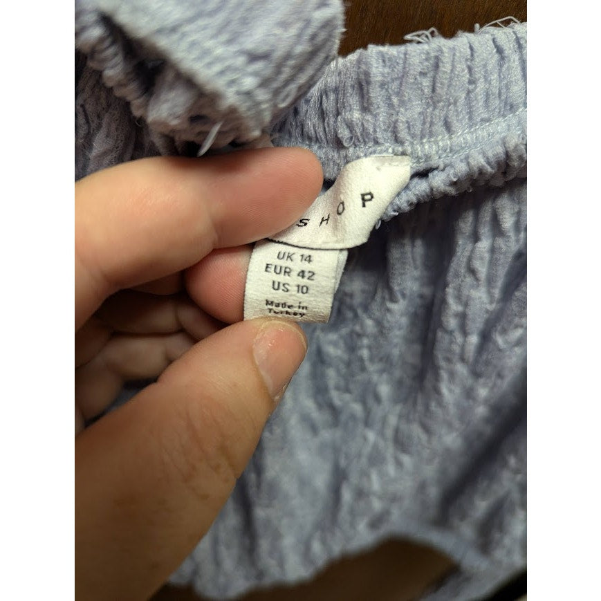 Topshop Long Sleeve Textured Crop Top Light Blue Size 10 New off the shoulder