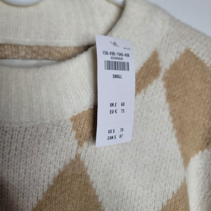 ABERCROMBIE & Fitch NEW Oversize Brown Cream White Argyle Sweater size Small