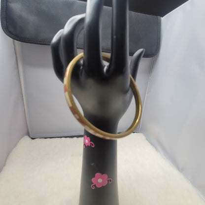 Vintage Brass & Cream Inlay Bangle Bracelet – Mid-Century Modern Minimalist