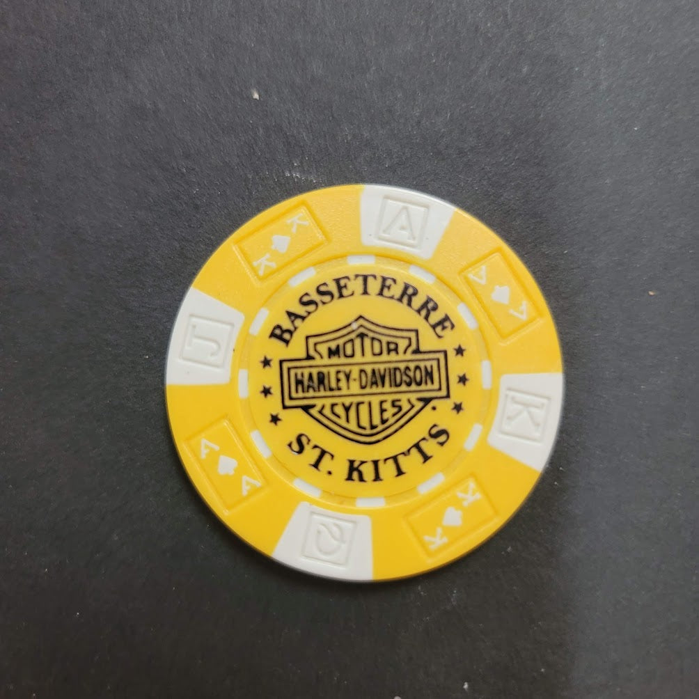Casino Chip HARLEY DAVIDSON BASSETERRE ST. KITTS motorcycles pirates YELLOW
