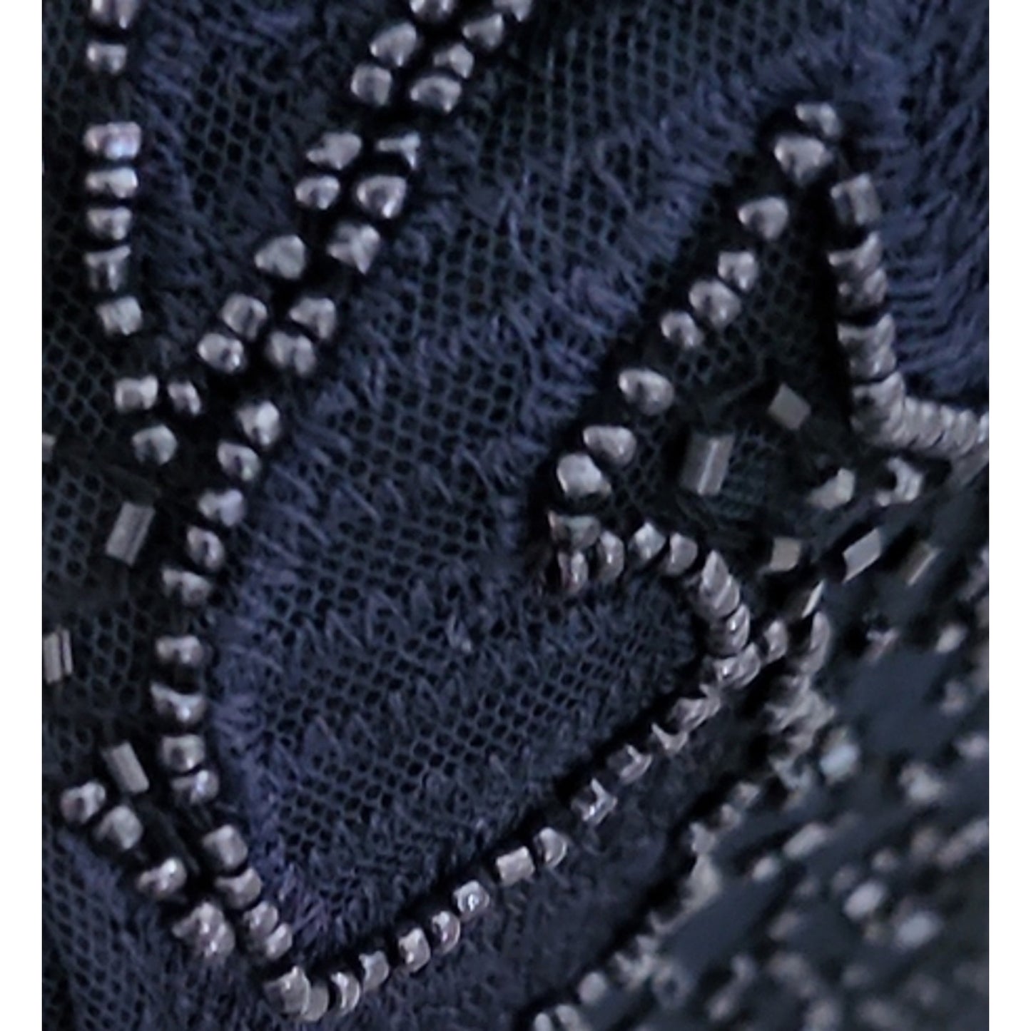 Pisarro Nights Column Dress cap sleeve Beaded Mesh Formal Gown Sz 12 in Navy NEW