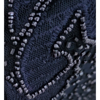 Pisarro Nights Column Dress cap sleeve Beaded Mesh Formal Gown Sz 12 in Navy NEW