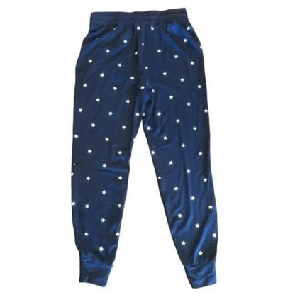 Splendid Soft Embroidered Star Drawstring Jogger Pants Sz Large in Navy NWT