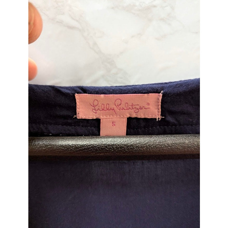 Lilly Pulitzer Navy Blue Jeweled Embellished Tunic Blouse Shirt Small flawed