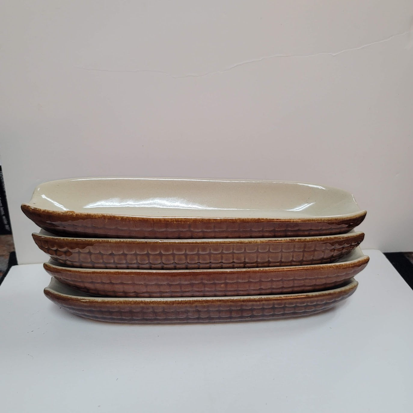 Set of 4 brown cream corn on the cob dishes Ceramic Glazed Corn Impression Serve