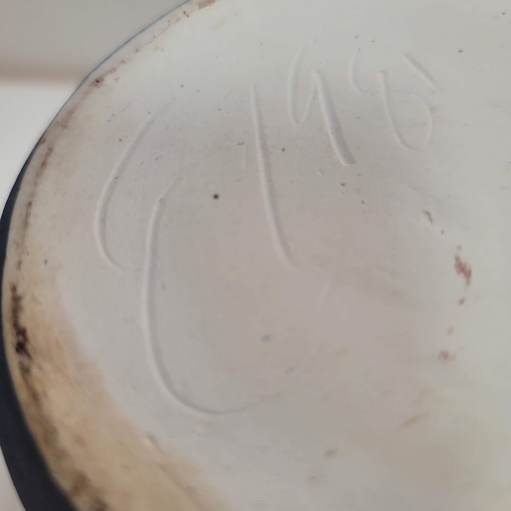 handcrafted incised vase blue white tree of life signed 1981 two trees Chuppah