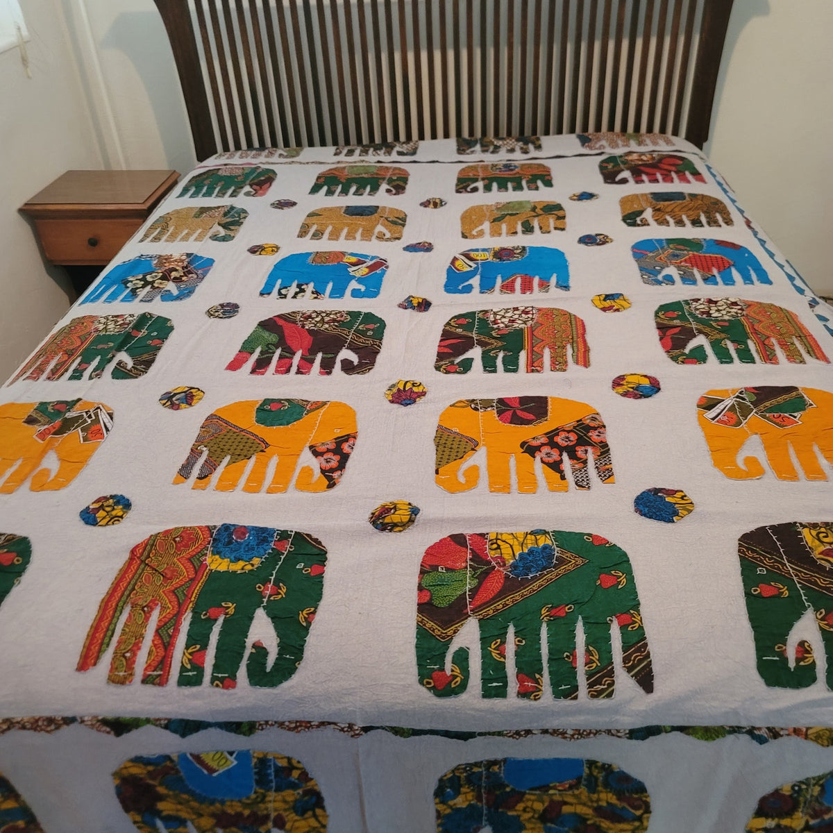 Blue Orange elephant tye dye Hand sewn queen full blanket coverlet lightweight