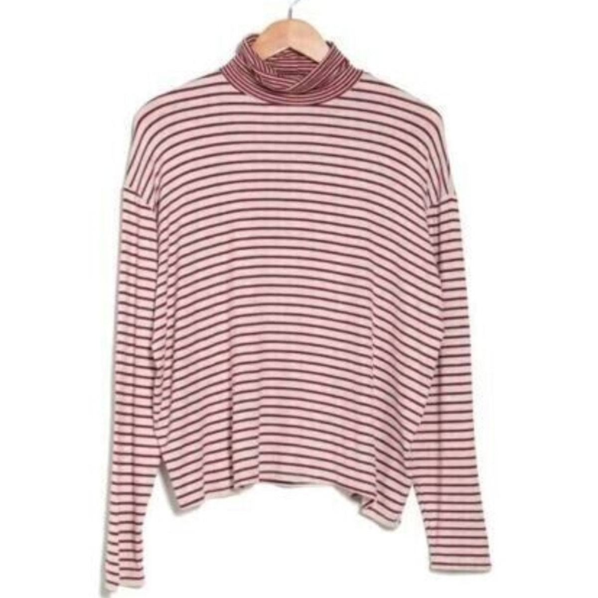 PST By Project Social T Turtleneck Top XS layering Burgundy Oatmeal Stripe NWT