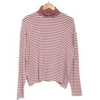 PST By Project Social T Turtleneck Top XS layering Burgundy Oatmeal Stripe NWT