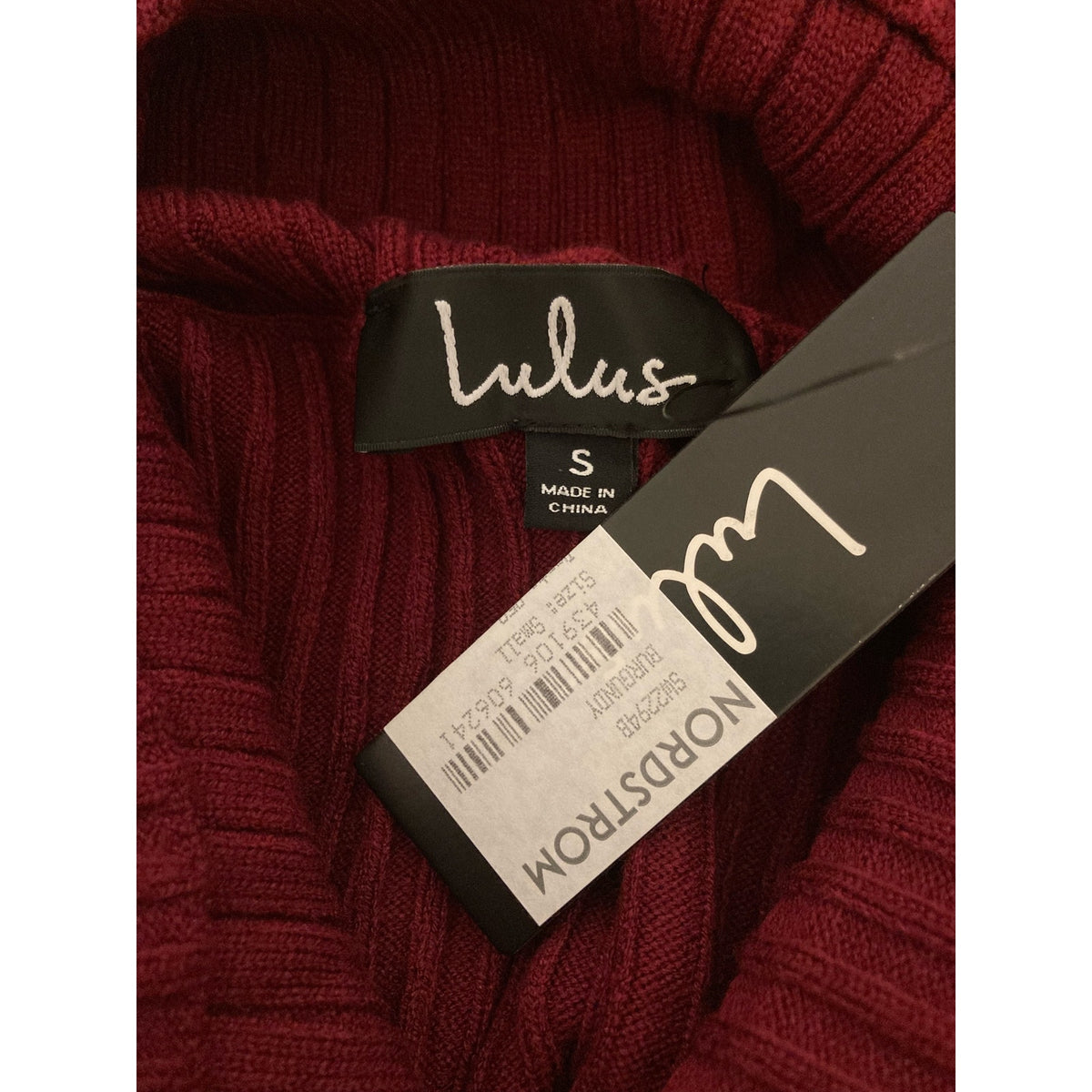Lulus Perfect Timing Crop Rib Sweater Small Burgundy NWT Foldover Off Shoulder