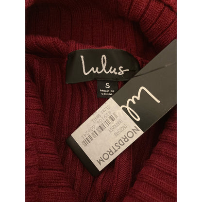 Lulus Perfect Timing Crop Rib Sweater Small Burgundy NWT Foldover Off Shoulder