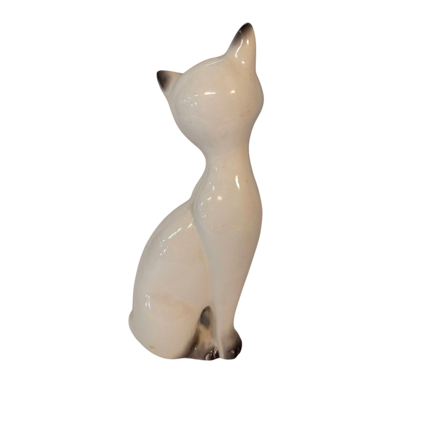 Vintage Mid-Century Siamese Cat Figurine Ceramic Long Neck Retro Statue 10"