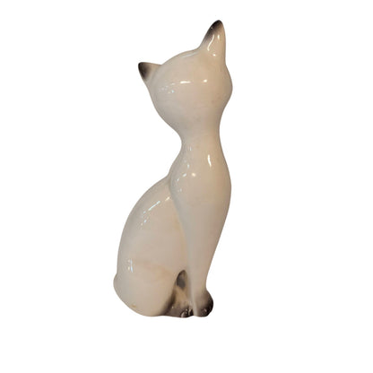 Vintage Mid-Century Siamese Cat Figurine Ceramic Long Neck Retro Statue 10"