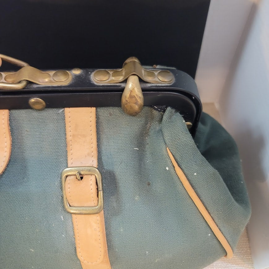 Vintage Angus Teal Green Canvas Leather Doctor Bag Tool CarryAll Travel Satchel