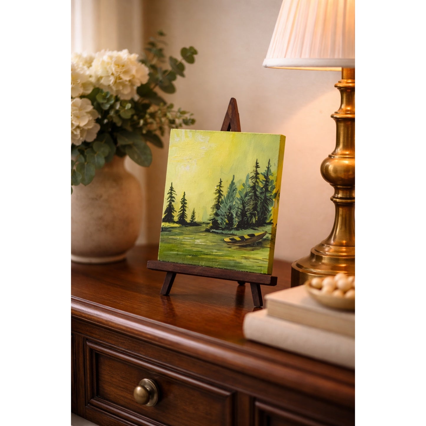 Vintage Anthony Studio Mini 6" Oil Painting on Wood Easel St. Paul MN Landscape