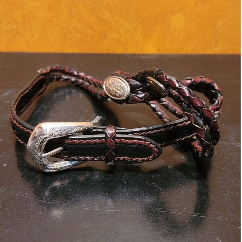 Brighton Size M/L 32" Braided Leather Belt Silver Conchas Black Brown Boho