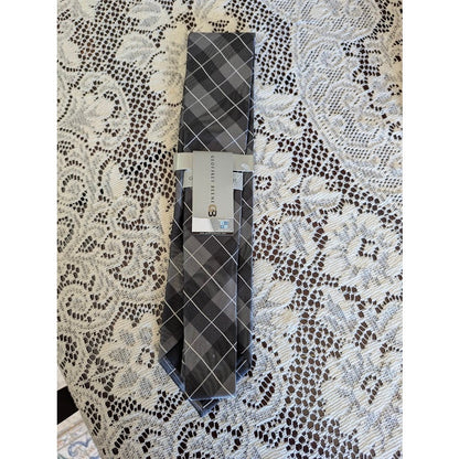 Geoffrey Beene Tie Grey Black Plaid Silk NWT Corpcore Modern Business