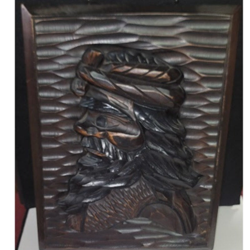 Japanese Ainu Clan Leader Man Wood Carving Wall Plaque Decor Hokkaido Kuril