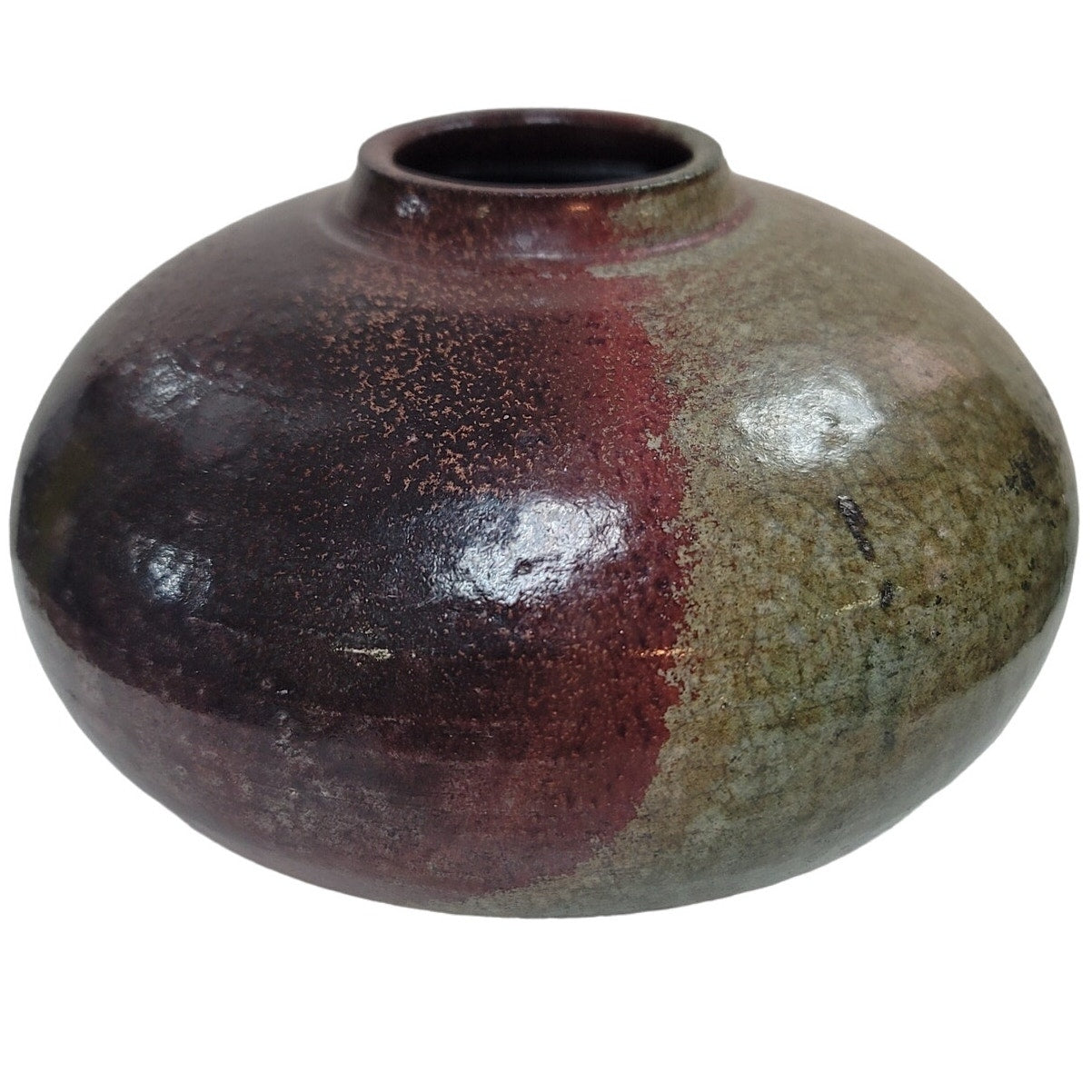 Signed Japanese vase muted brown black Roku Art Pottery handmade Earthtones 6"