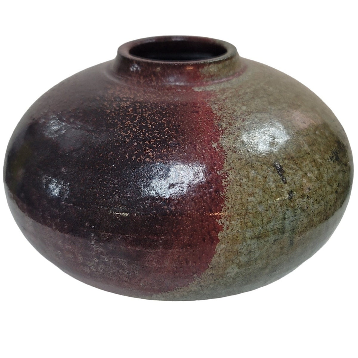 Signed Japanese vase muted brown black Roku Art Pottery handmade Earthtones 6"
