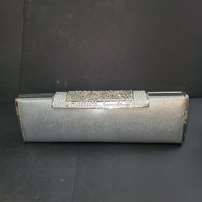 Silver evening bag clutch shoulder crossbody Purse narrow snap closure crystal