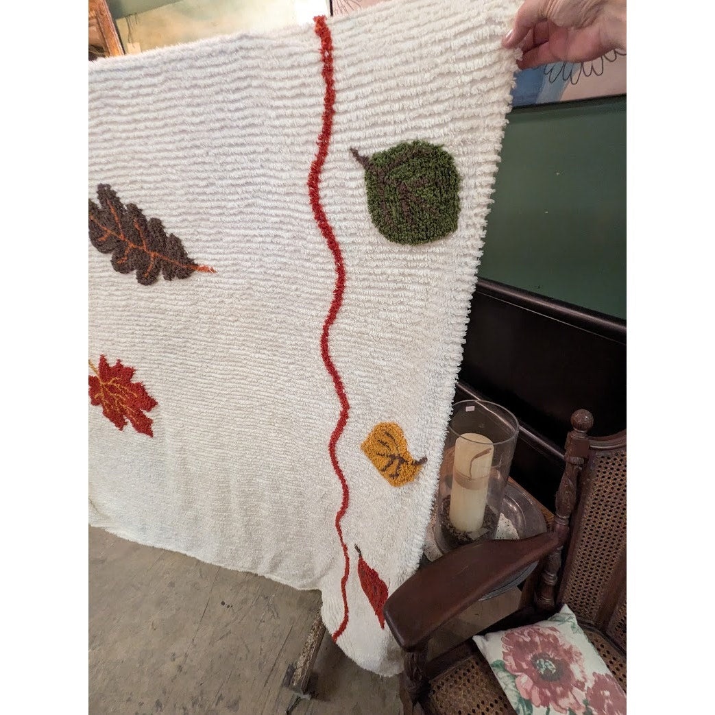 Sleepwell King Autumn Fall Leaves Chenille blanket coverlet bedspread w/overhang